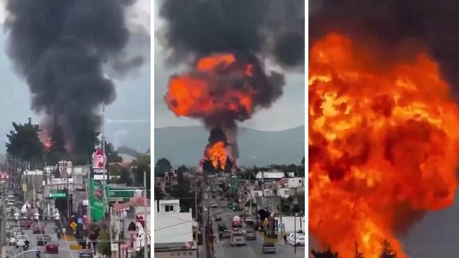 Momento exacto de la explosión de la pipa de gas LP en Puebla.