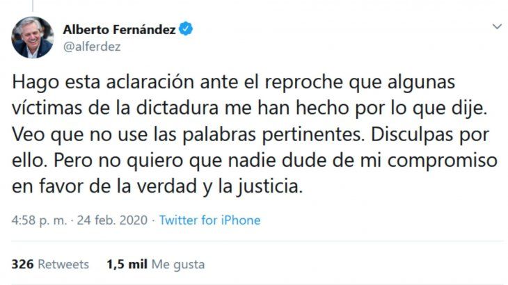 El presidente se disculpó por decir dar vuelta la página
