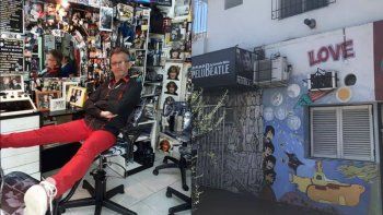 Gerardo Weiss en su peluquería-museo, Pelubeatle
