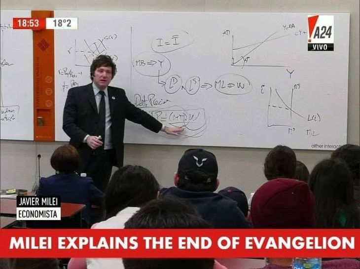 No todos han tomado en serio la tendencia de Javier Milei de apelar a gráficos y formulas para explicar la economía. Meme del 4 de enero de 2024 No todos han tomado en serio la tendencia de Javier Milei de apelar a gráficos y formulas para explicar la economía. Meme del 4 de enero de 2024