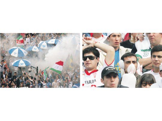 La hinchada de Vélez tiró una gran cantidad de bengalas de humo a la salida de su equipo. Los de Huracán cantaron los 90 minutos. El partido se vivió a pleno en las tribunas, a pesar del granizo y de la gripe A.