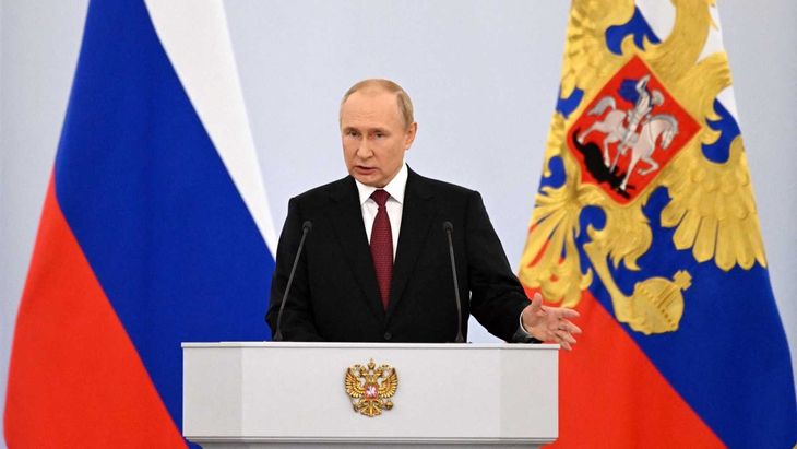 El presidente de Rusia, Vladímir Putin, durante el anuncio de la anexión de las cuatro regiones de Ucrania.