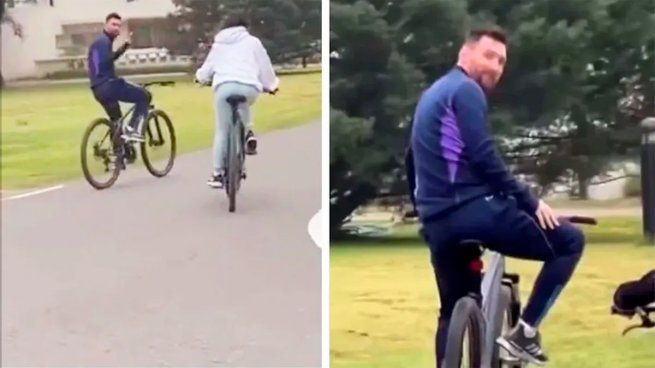 Messi paseó en bicicleta junto a su familia