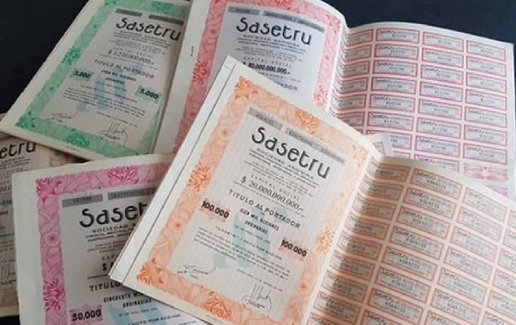 En mercado libre se venden las viejas acciones de Sasetru al portador.