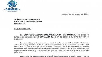 Esta es la carta con la que Conmebol anuncia la postergación de la fecha 3 de la Copa Libertadores de América.