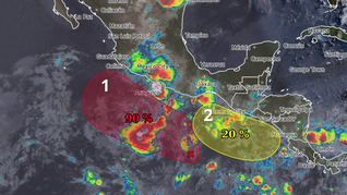 Las zonas de baja presión que podrían transformarse en Dalila y Erick.