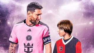Con un imponente poster del actual Messi con un Lio cuando era chico con la camiseta de Newells, Inter Miami presentó el partido amistoso de mañana ante el conjunto rosariono.