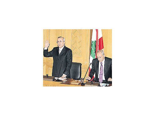 Michel Sleiman ayer, al jurar como nuevo presidente del Líbano. EE.UU., Francia y otros países occidentales saludaron la normalización política del país árabe.