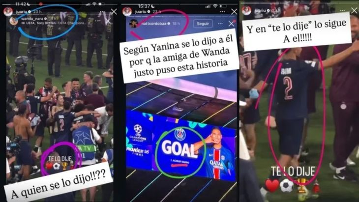 Post of the journalist Juariu in her Instagram stories showing the publications of Wanda Nara. Post of the journalist Juariu in her Instagram stories showing the publications of Wanda Nara.