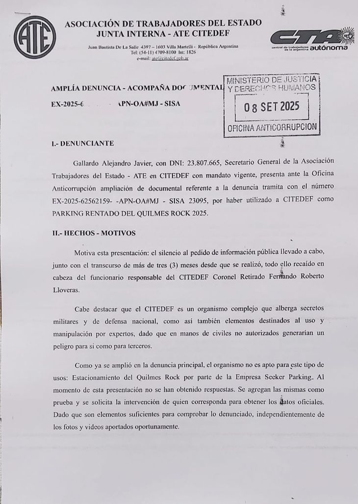 ATE amplió la denuncia contra Luis Petri. ATE amplió la denuncia contra Luis Petri.