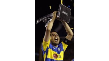 Riquelme festejando el título de Boca.