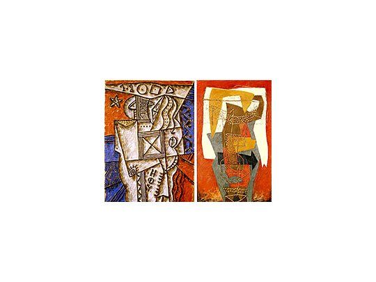 A la izquierda, obra de Jorge Della Salla (quien comparte muestra con AlejandraDi Lorenzo) y, al lado, una de Analía Calvinho, quien expone junto a otrasdos alumnas dilectas de Tito Delmonte y aún integran el Taller Sur.