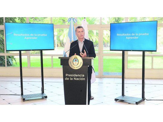 Diagnóstico. El presidente Mauricio Macri difundió los resultados de los exámenes Aprender en una ceremonia en la quinta de Olivos.
