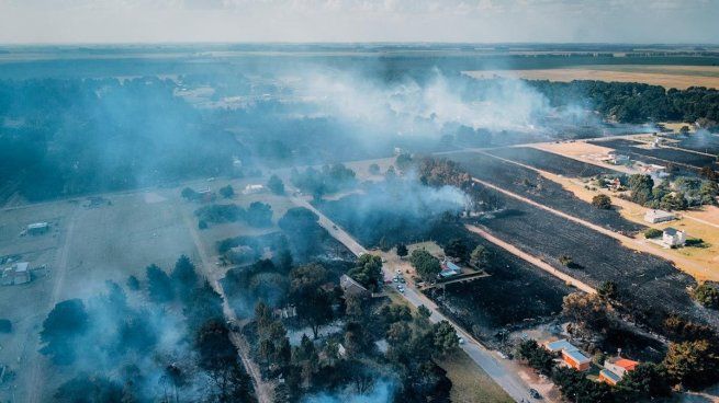Fuerte incendio forestal azota a un barrio de la zona sur de Mar del Plata.