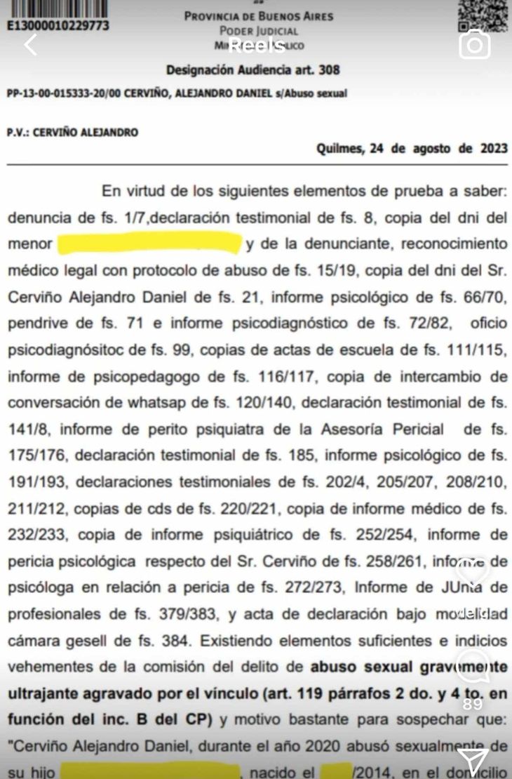 Denuncia de la madre del niño. Denuncia de la madre del niño.