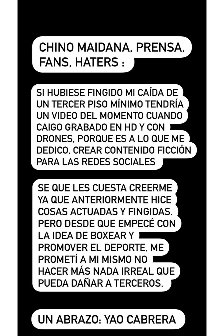 Yao Cabrera affirms that he did not fake his accident and provides evidence that raises doubts among his followers