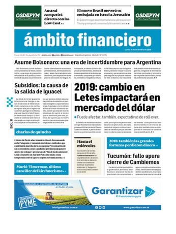 Tapa Edicion Impresa del 2018-12-31