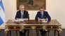 El canciller Pablo Quirno junto a Rafael Grossi en el acto que se llevó a cabo en el Palacio San Martín. 