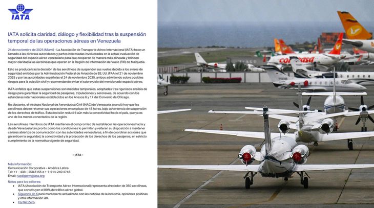 El comunicado oficial de IATA respecto de la situación en Venezuela. El comunicado oficial de IATA respecto de la situación en Venezuela.