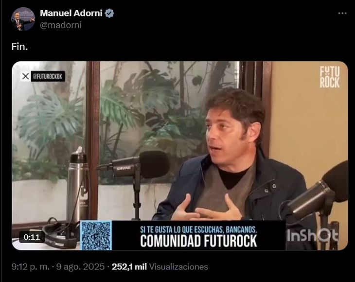 Adorni viralizó el video fale de Kicillof durante una entrevista en Futurock.