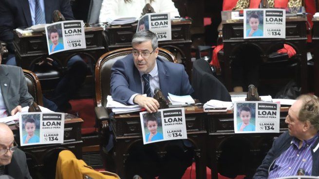 Las bancas de los diputados nacionales aparecieron con carteles pidiendo por Loan Peña.