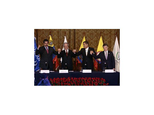 Nicolás Maduro, Tabaré Vázquez, Rafael Correa y Juan Manuel Santos.