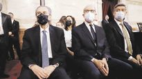 presencial. De derecha a izquierda: Juan Carlos Maqueda, Carlos Rosenkrantz y Horacio Rosatti. Por detrás, Ricardo Lorenzetti.