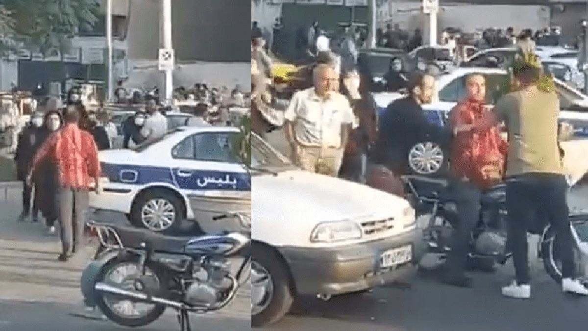 man slaps a woman in the street and receives a beating