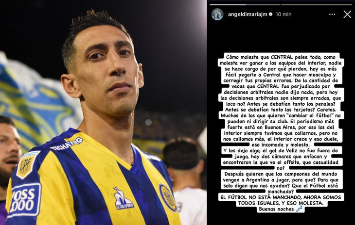 Di María aseguró que “molesta que Central pelee todo” y apuntó contra las críticas hacia el club rosarino. Di María aseguró que “molesta que Central pelee todo” y apuntó contra las críticas hacia el club rosarino.