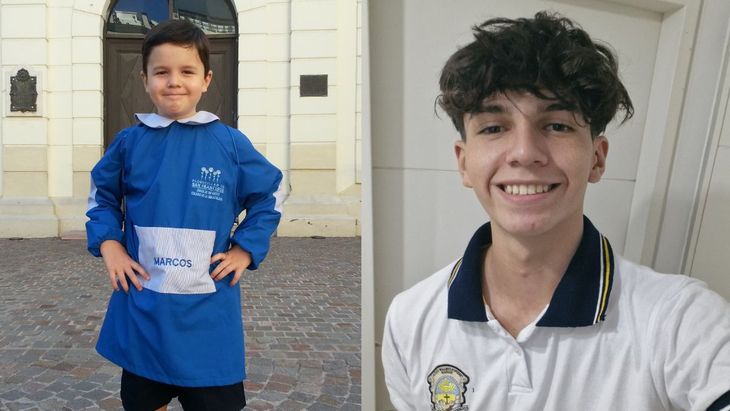 Marcos Morales en su primer día de colegio y en la actualidad. Marcos Morales en su primer día de colegio y en la actualidad.