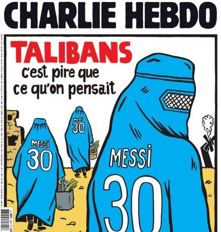 La polémica tapa de Charlie Hebdo que vincula a Messi con los Talibán.