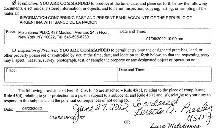 Ordenan al Banco Nación entregar información para embargar activos y pagarle a un bonista.