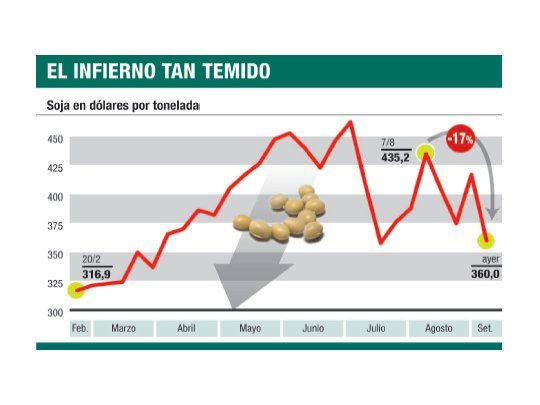 Soja acumula pérdidas del 20% en 3 semanas