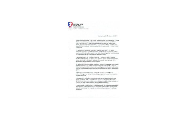 El parte médico de la Fundación Favaloro