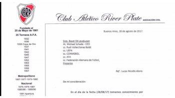 River envió un duro comunicado al club alemán.