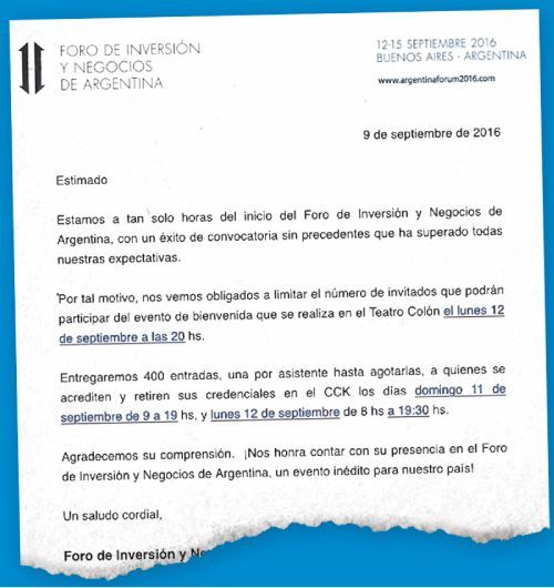 “you are not on the list”. El mail que recibieron en el fin de semana empresarios: se les notificaba la “desinvitación” al Teatro Colón hoy.