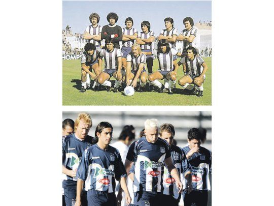 Tiempos felices. Un equipo con muchas estrellas (arriba); La realidad actual. Empató el sábado con Quilmes y bajó al Argentino A. La campaña de la temporada 07/08 le pasó factura y se fue por promedio, a pesar de marchar noveno en la tabla.(abajo)