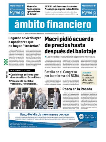 Tapa Edicion Impresa del 2019-04-12