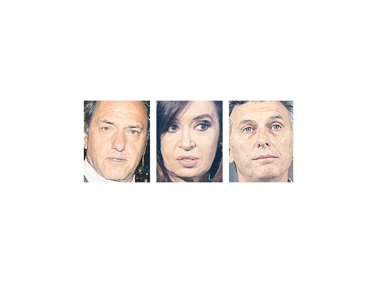Daniel Scioli, Cristina de Kirchner, Mauricio Macri