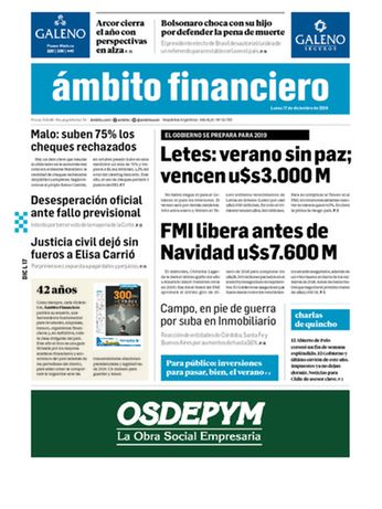 Tapa Edicion Impresa del 2018-12-17
