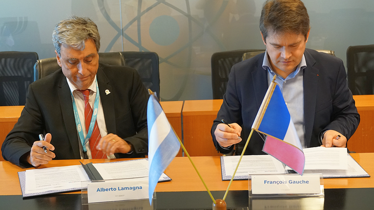 Alberto Lamagna, presidente de Nucleoeléctrica Argentina, y François Gauché, vicepresidente de Framatome Healthcare. Alberto Lamagna, presidente de Nucleoeléctrica Argentina, y François Gauché, vicepresidente de Framatome Healthcare.