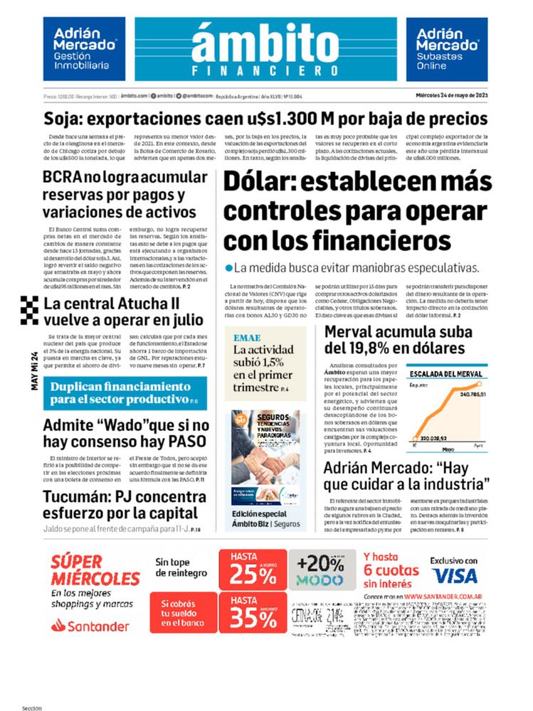 ámbito.com | Tapa Edicion Impresa del 2023-05-24