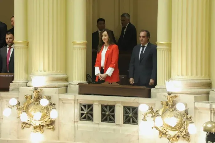 Victoria Villarruel, la vicepresidenta electa, en uno de los palcos del Senado.