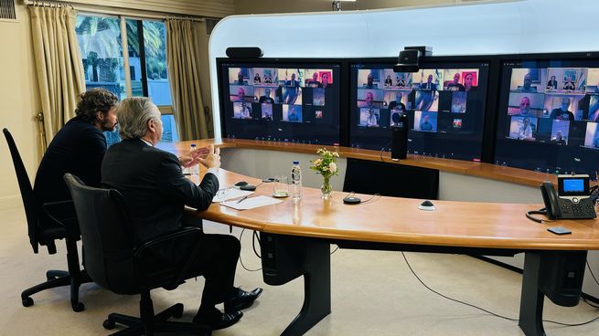 Alberto Fernández encabezó el encuentro virtual junto a Santiago Cafiero.