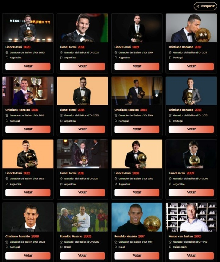 Los jugadores que participan por ganar el Balón de Oro de los Tiempos. Los jugadores que participan por ganar el Balón de Oro de los Tiempos.