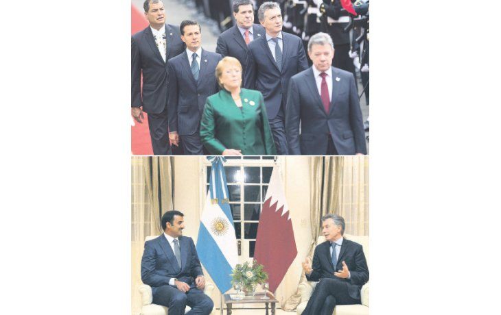 Presidentes. Macri asistió ayer a la asunción del peruano Kuczynski. Anoche recibió en Olivos al emir de Qatar, Tamim Bin Hamad Al Thani con una cena de agasajo.