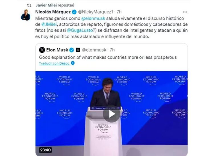 El tuit compartido por Milei en contra de Martín Lousteau. El tuit compartido por Milei en contra de Martín Lousteau. 