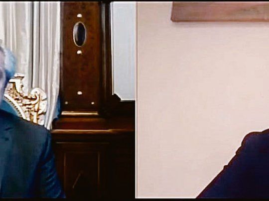 Anuncio. Alberto Fernández y Marcelo Figueiras, ayer en videollamada.