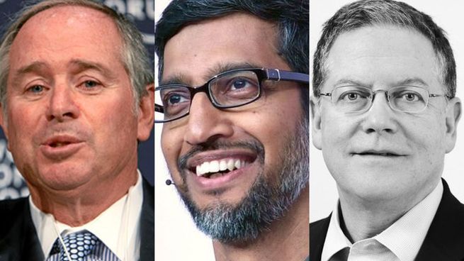 Stephen Schwarzman de Blackstone, Sundar Pichai de Alphabet y Stephen Scherr de Hertz.