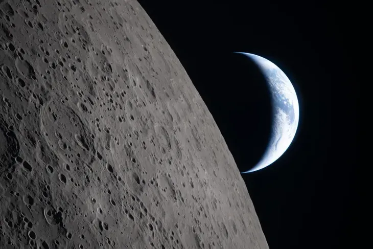 Imagen de la Tierra en forma de media luna poniéndose en el limbo lunar el lunes 6 de abril de 2026. Imagen de la Tierra en forma de media luna poniéndose en el limbo lunar el lunes 6 de abril de 2026.